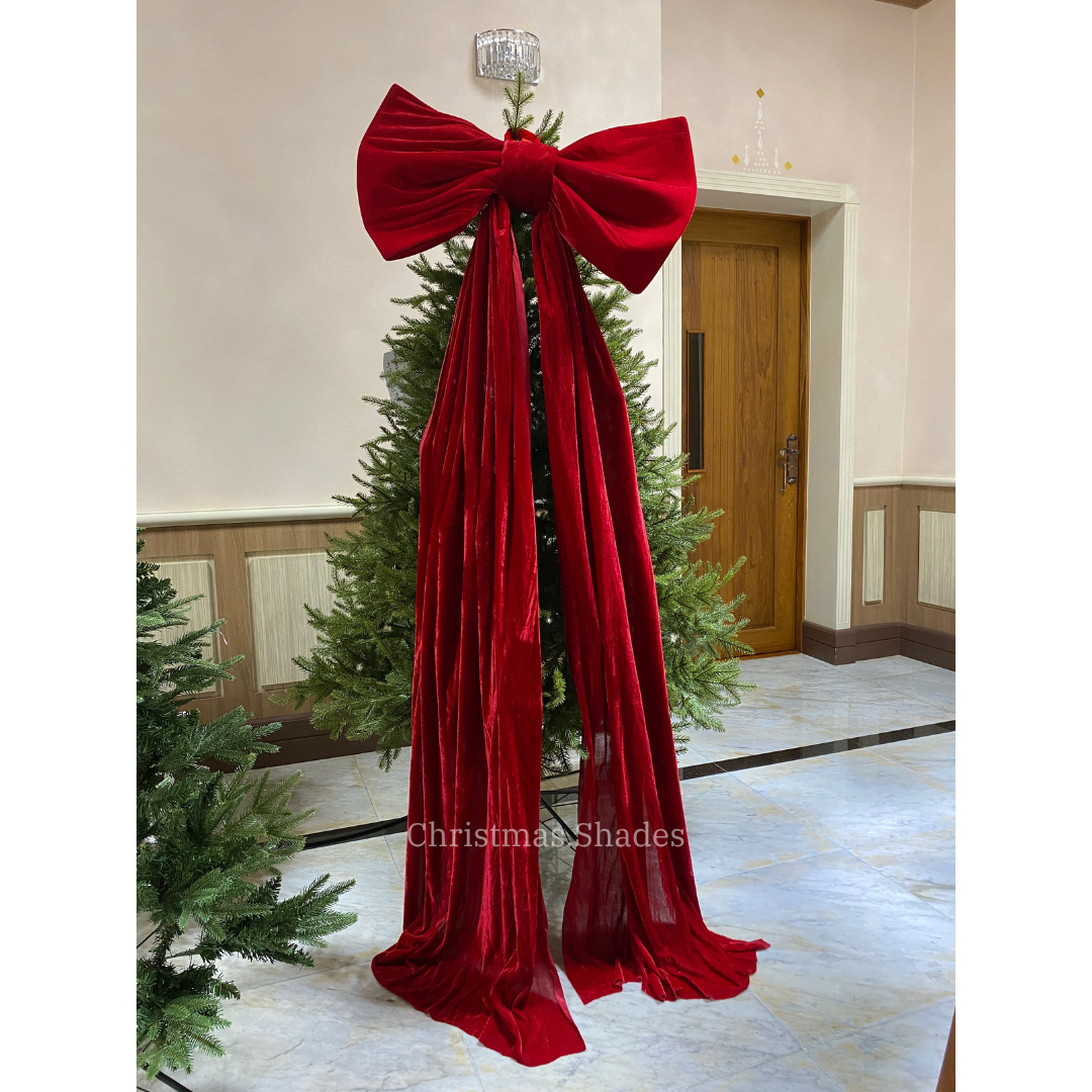 โบว์แดงสีไวน์ยาวพิเศษ ประดับคริสต์มาส