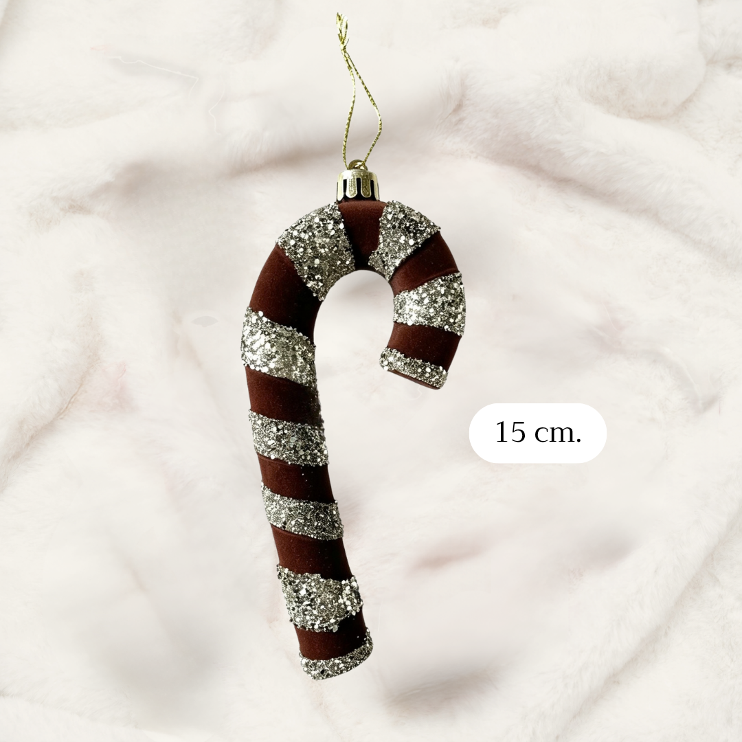 จี้ Candy Crutch แต่งเลื่อมสีน้ำตาลกำมะหยี่ 15 cm.