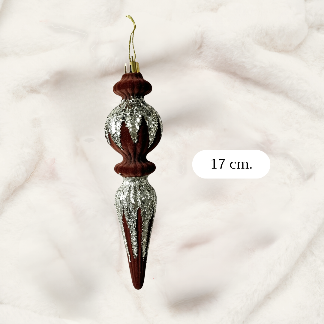 จี้ทรงเจดีย์ แต่งเลื่อมสีน้ำตาลกำมะหยี่ 17 cm.