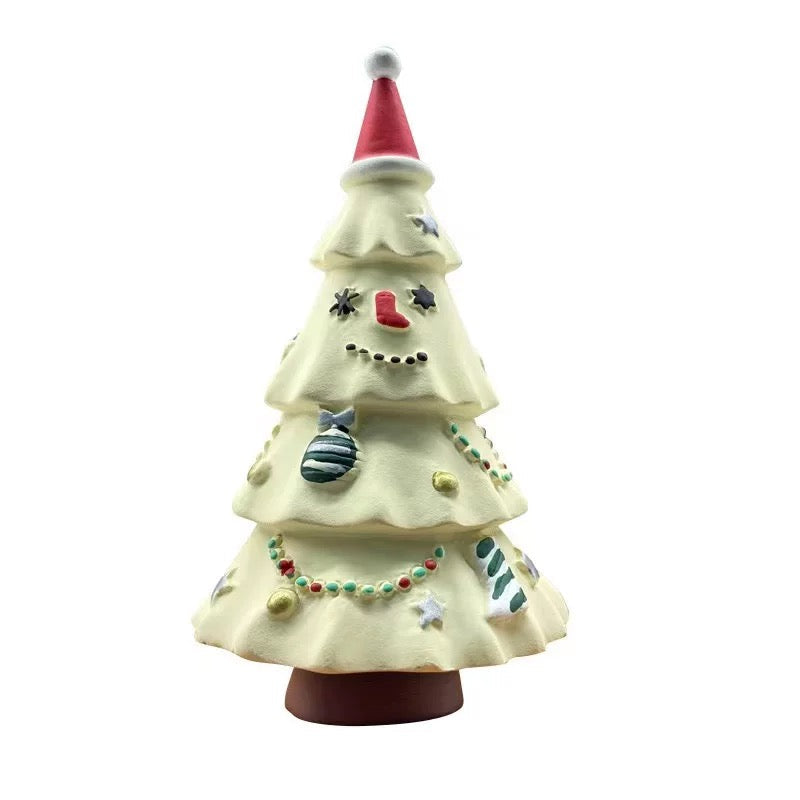 ต้นคริสต์มาสดินปั้นสีขาว 10 cm.