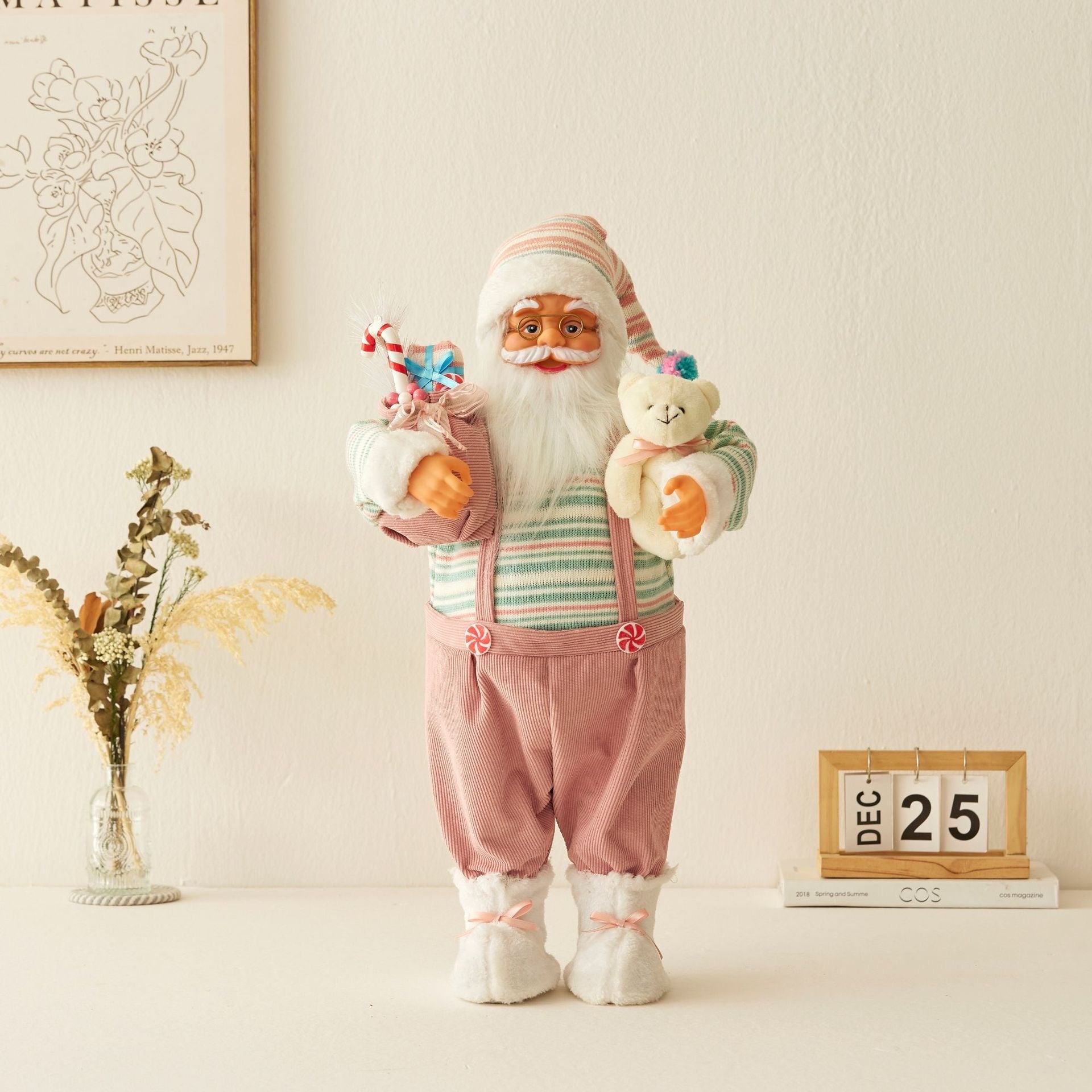 ตุ๊กตา Pink Overalls Santa Claus with a bear 60 cm.