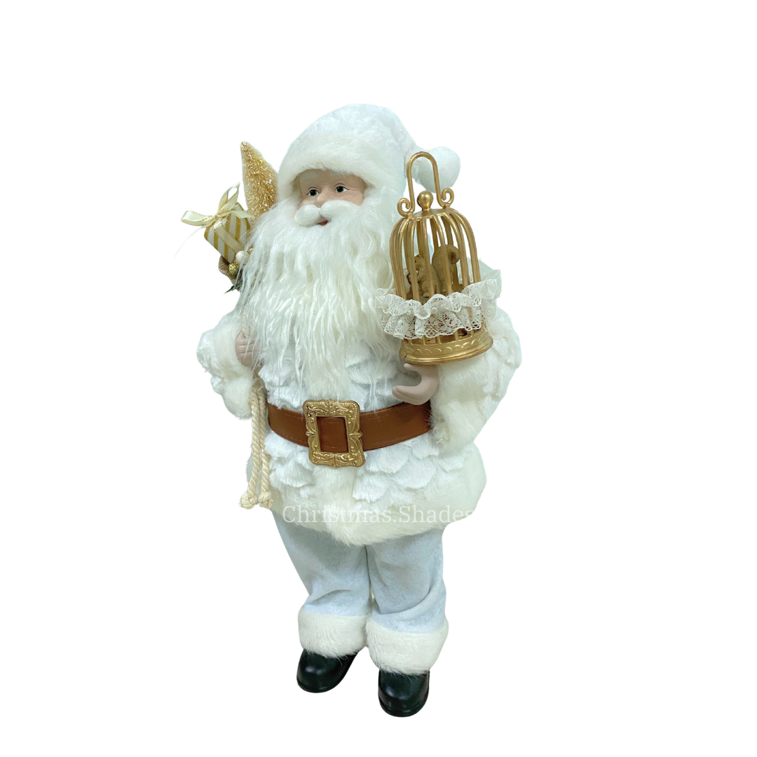 Santa Claus 45cm ชุดขาวถือกรงทอง