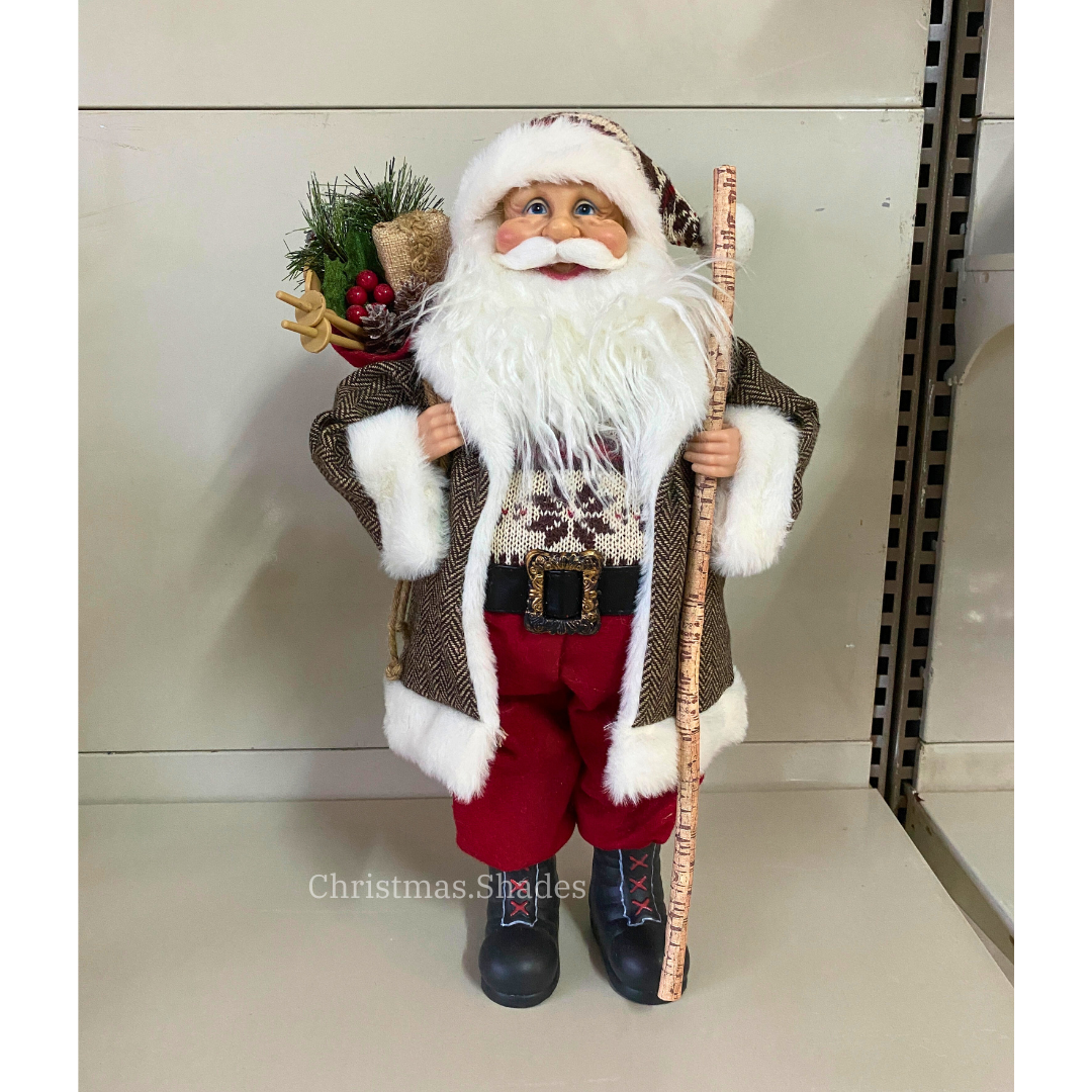 Santa Claus 45cm  ถือไม้เท้า กางเกงสีแดง