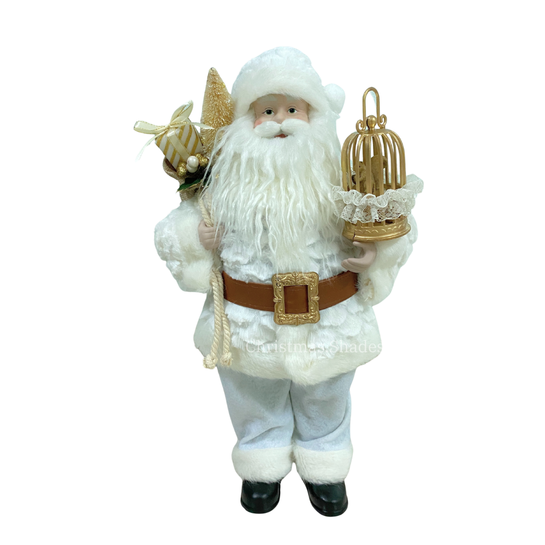 Santa Claus 45cm ชุดขาวถือกรงทอง