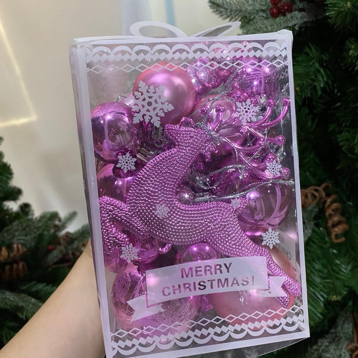 เซ็ทลูกบอลตกแต่ง 3-6cm สีชมพู