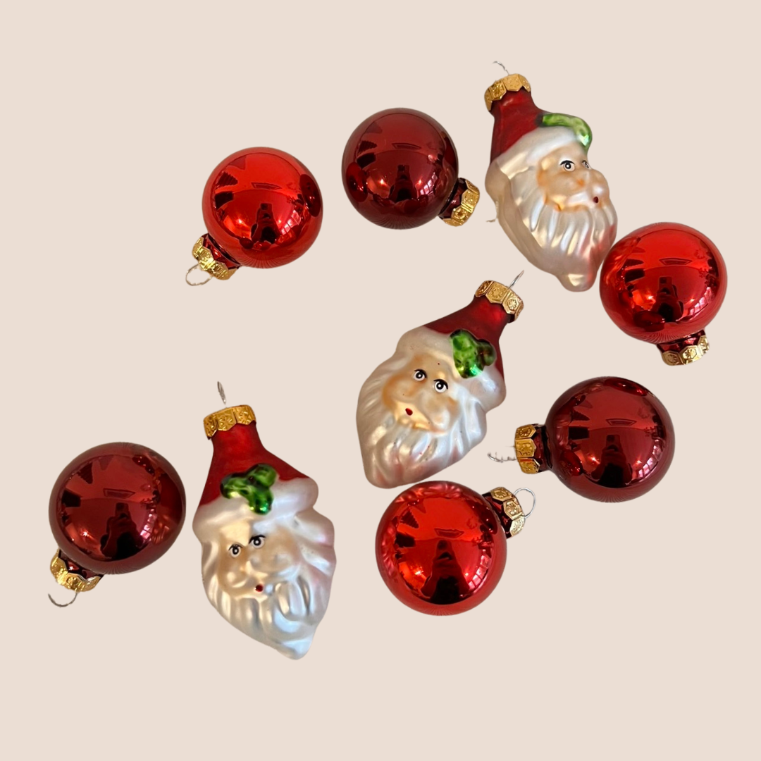 เซตจี้ Real Glass ประดับคริสต์มาส 4 cm. ชุดสีแดง/สีชมพู  9 ชิ้น