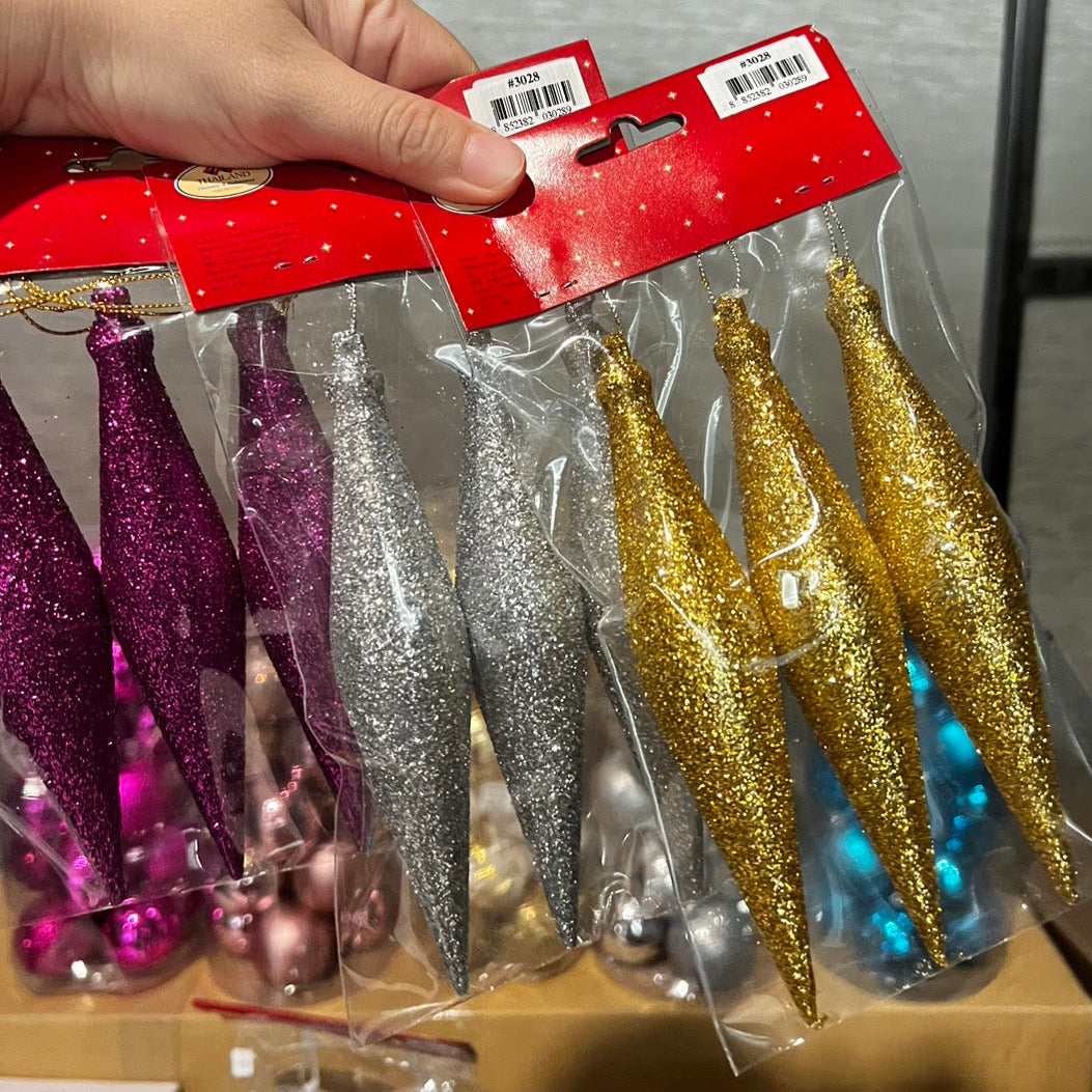 จี้หยดน้ำรียาวกลิตเตอร์ 15cm 3 ชิ้น/แพ็ค