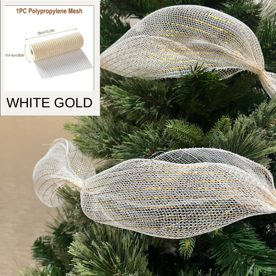 ริบบิ้นตาข่ายพันต้น สีขาว-ทอง