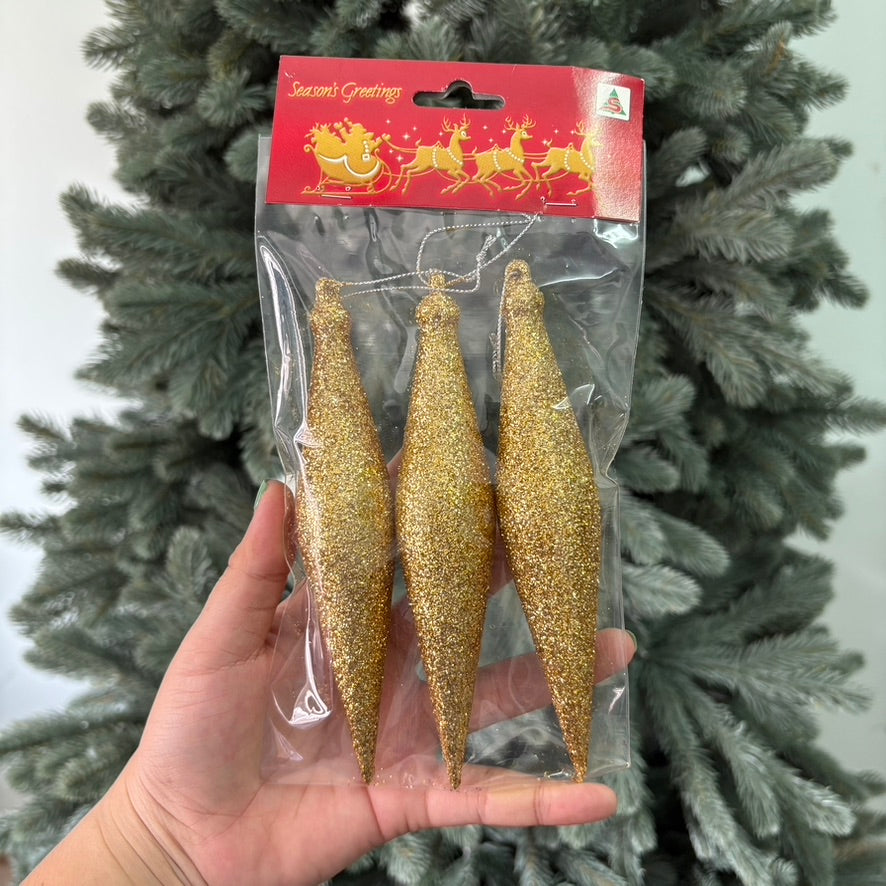 จี้หยดน้ำรียาวกลิตเตอร์ 15cm 3 ชิ้น/แพ็ค