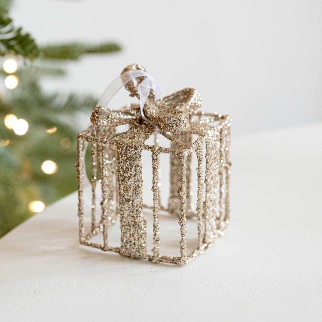 จี้กล่องของขวัญคริสต์มาส สีแชมเปญ 2 ชิ้น