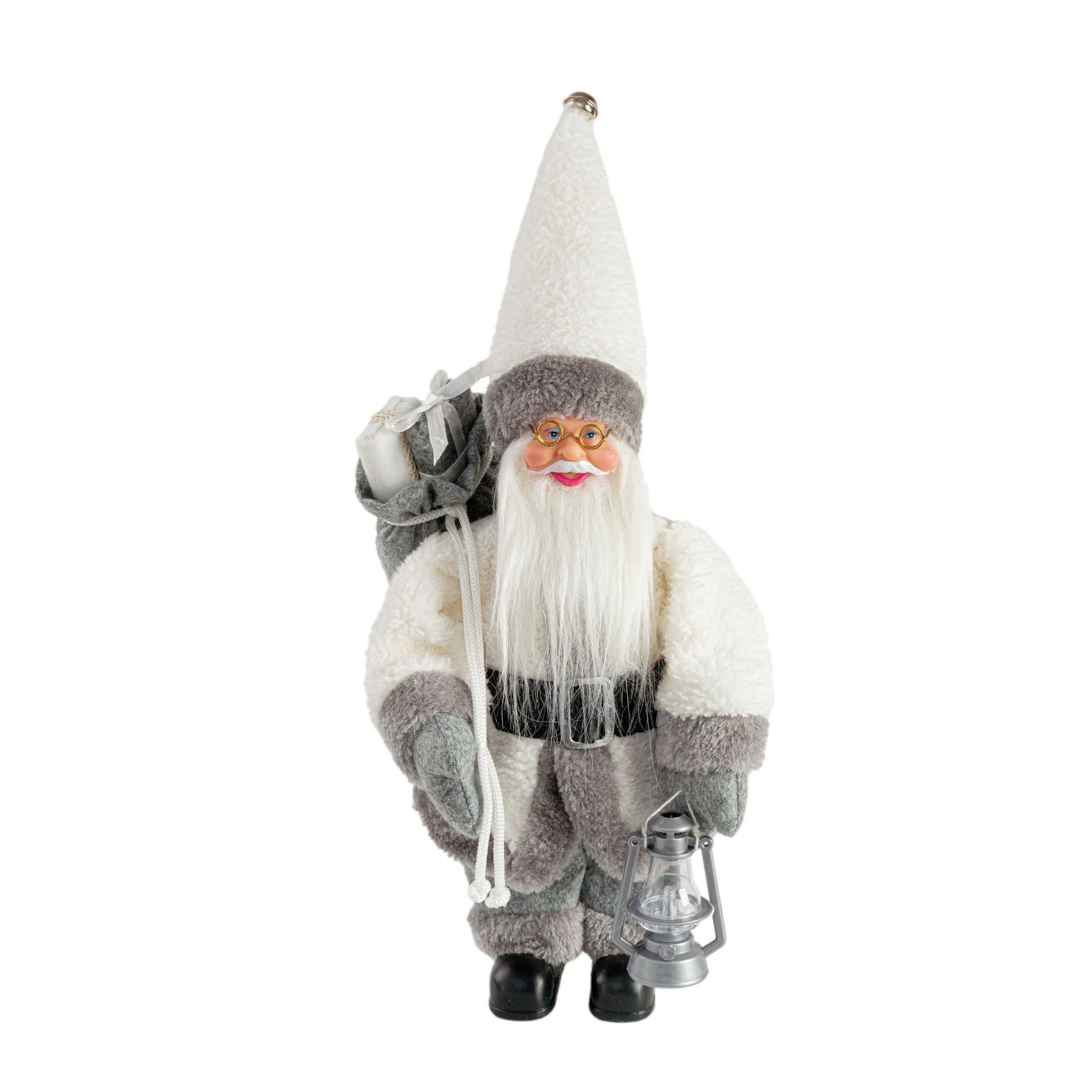Santa Claus 30cm สีเทาขาวพร้อมโคมไฟ