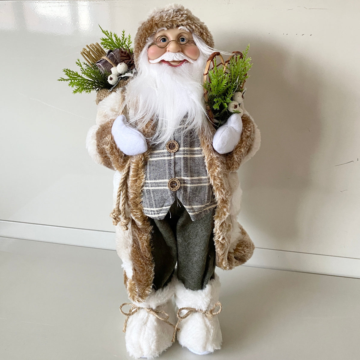 Santa Claus 45cm ชุดคลุมยาวโทนสีขาวน้ำตาล 45cm