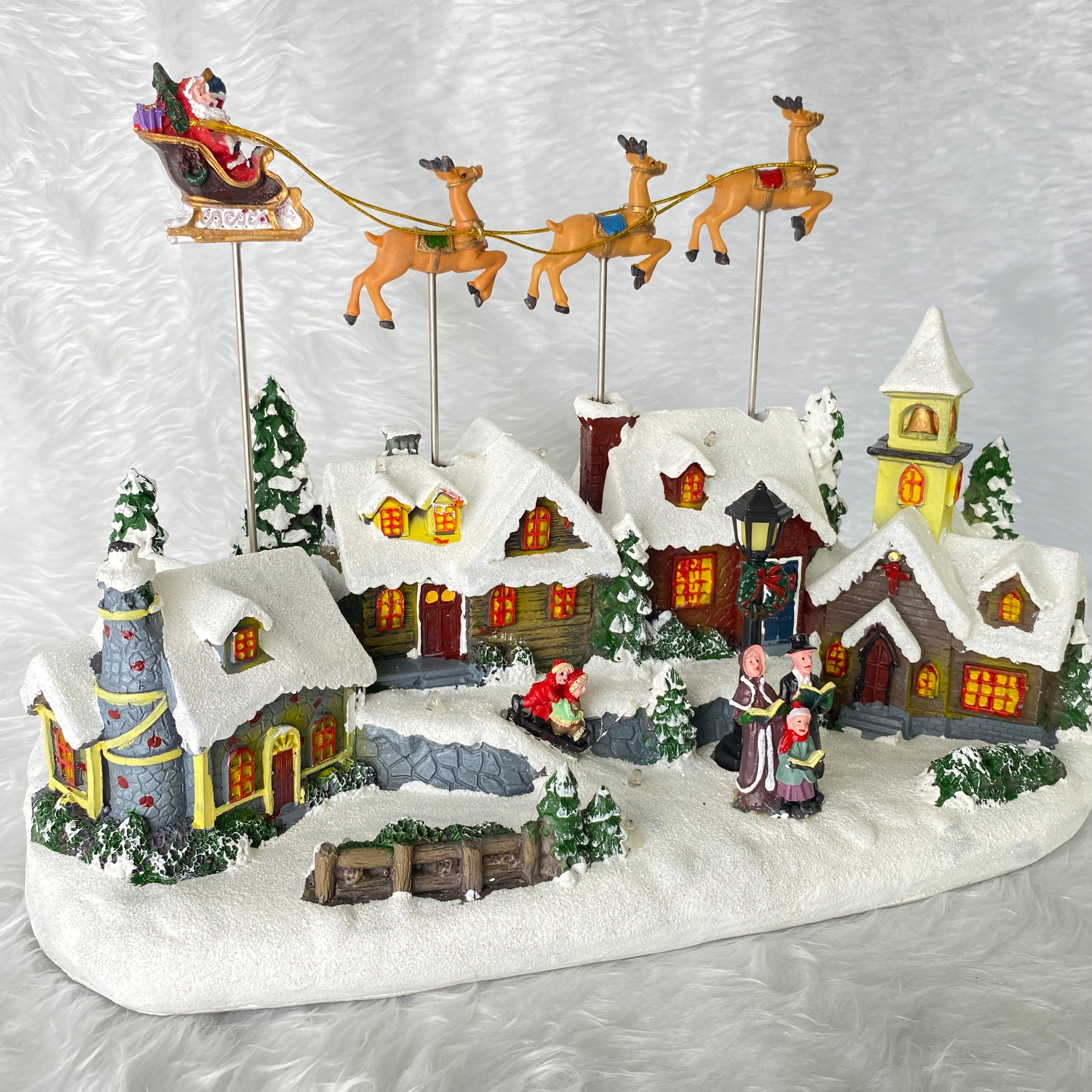 Music Box หมู่บ้านหิมะ รถลากกวางกับซานต้า มีไฟ - เพลง