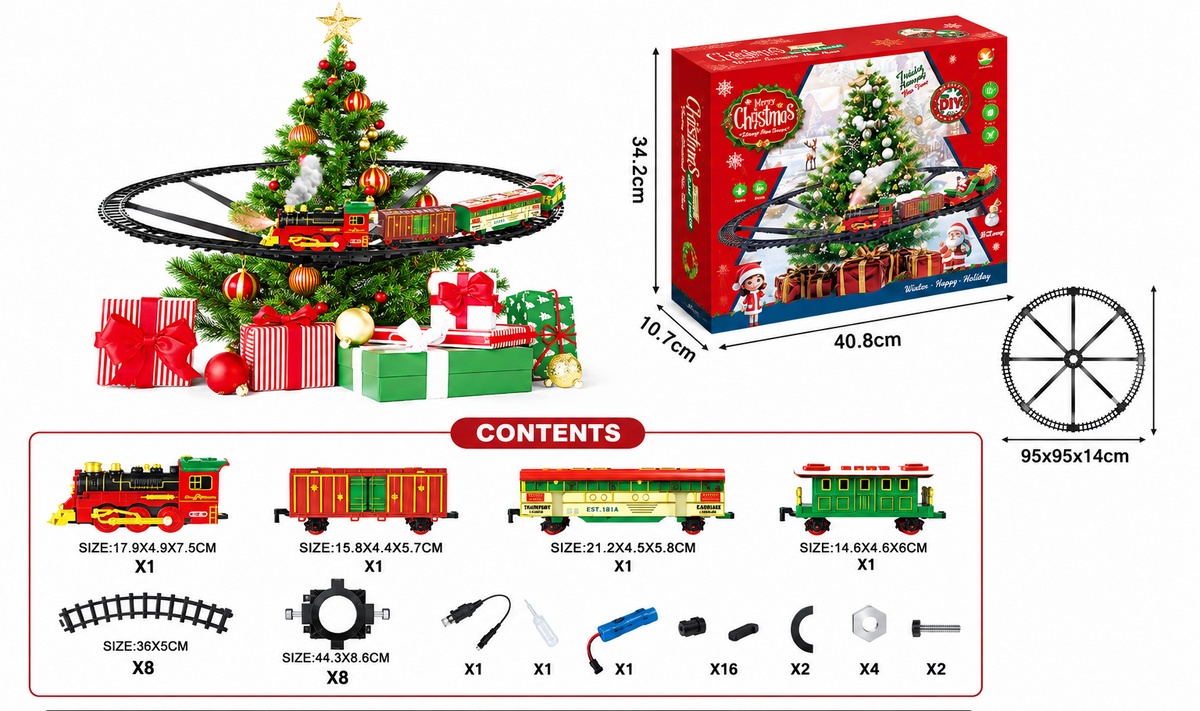 รถไฟติดตั้งบนต้นคริสต์มาสเส้นผ่านศูนย์กลาง 95 cm