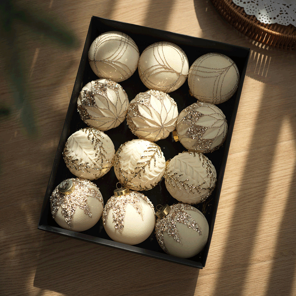 เซตลูกบอลกำมะหยี่ 8 cm ประดับเลื่อมและกลิตเตอร์ สีขาวOff white