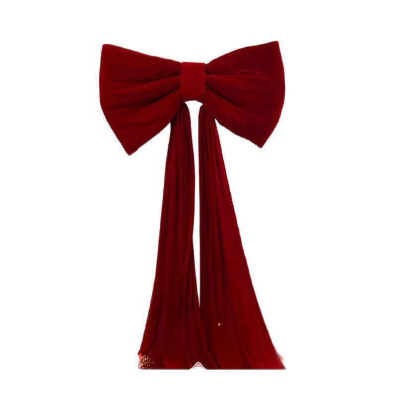 โบว์แดงสีไวน์ยาวพิเศษ ประดับคริสต์มาส